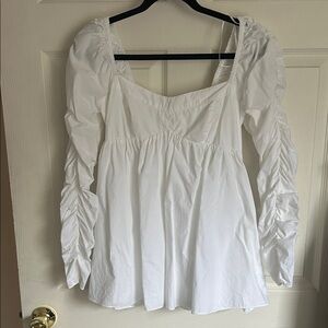 Free People White Ruched-Sleeve Peasant dress